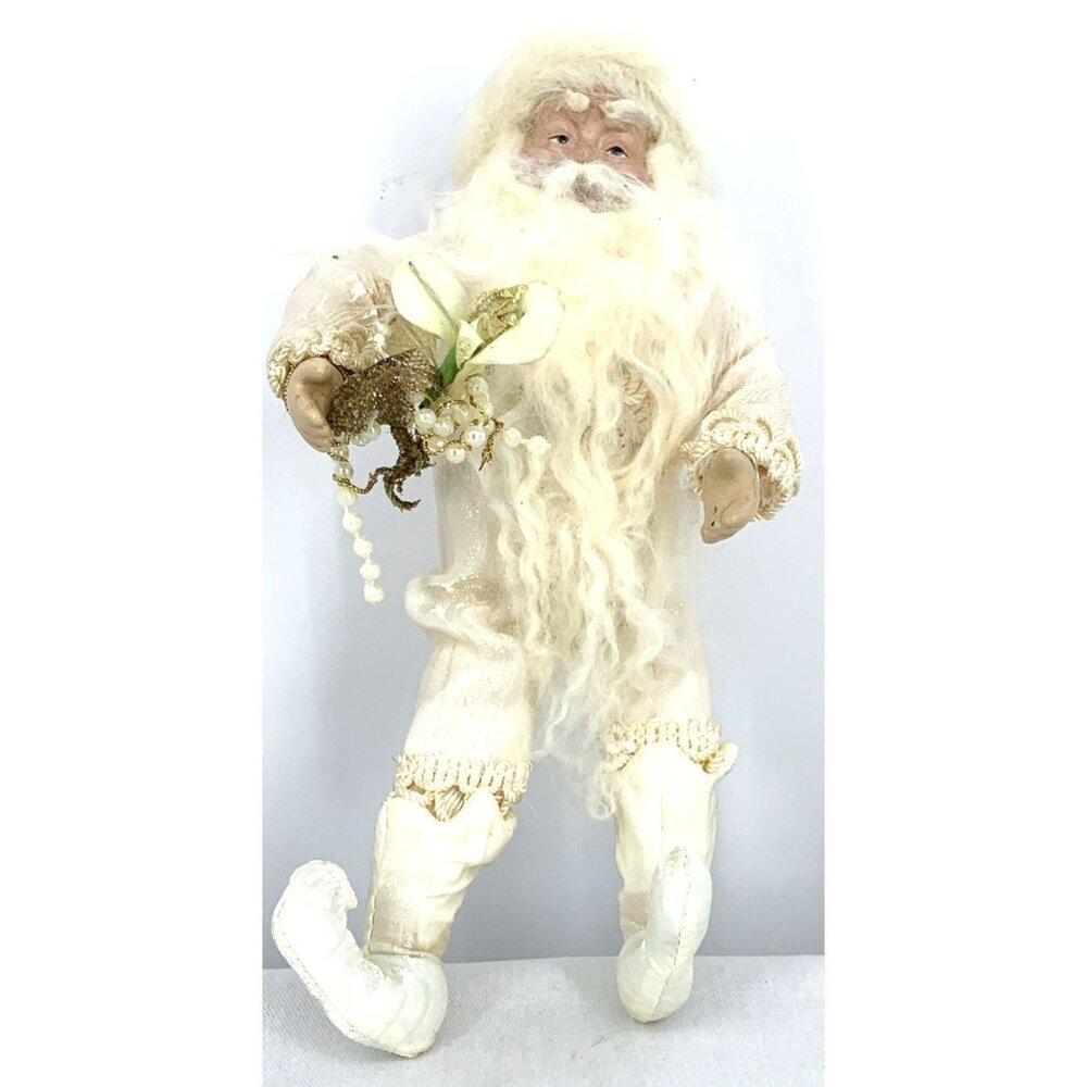 Old World Santa Father Christmas Santa Claus White & Gold Decor 8.5" Ornament